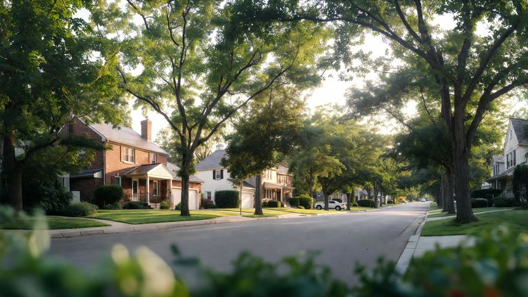 Tree-lined residential street in Northbrook by Nailed It North Shore service area